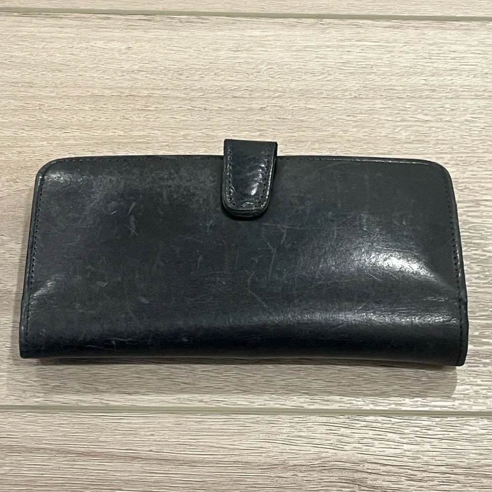 VTG Coach Black Leather Long Bifold Kiss Lock Continental Wallet Coin Checkbook